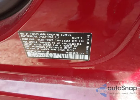 2015 Volkswagen Passat 1.8T Limited Edition из США, поврежденный, VIN 1VWAT7A3XFC107428